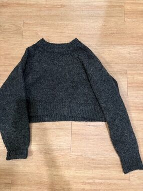 H&M Dark Charcoal Cropped Crewneck Sweater